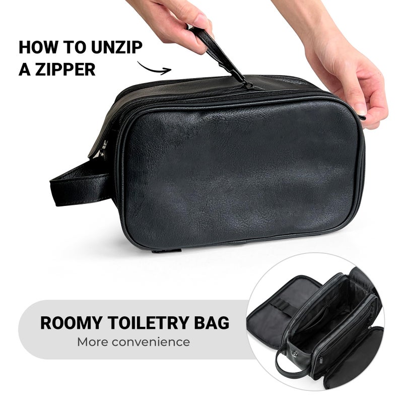 Elviros Travel Toiletry Bag for Men, Shaving Dopp Kit Water-resistant Bathroom Small Toiletries Organizer PU Leather Cosmetic Bags - Image 5